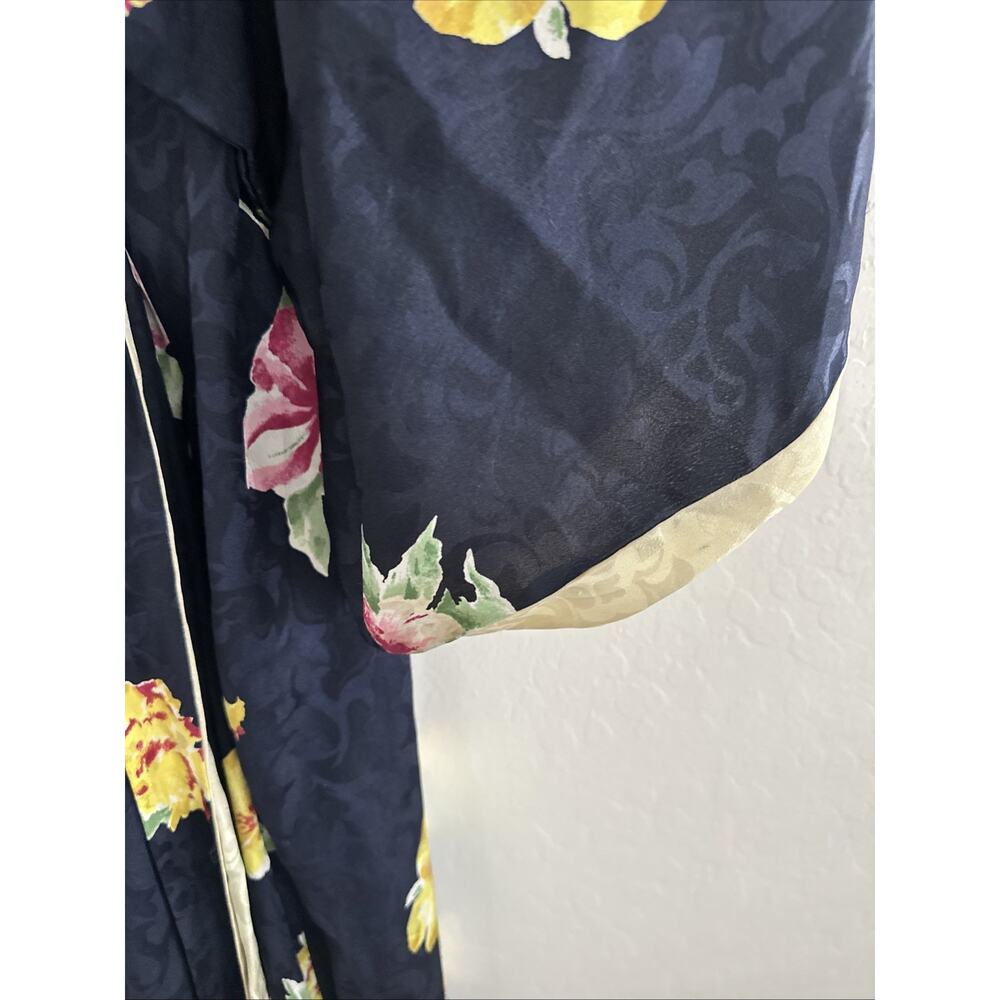 Christian Dior Vtg Navy Floral Satin Full Length Robe Kimono No Sz Vintage Lux - Picture 8 of 9
